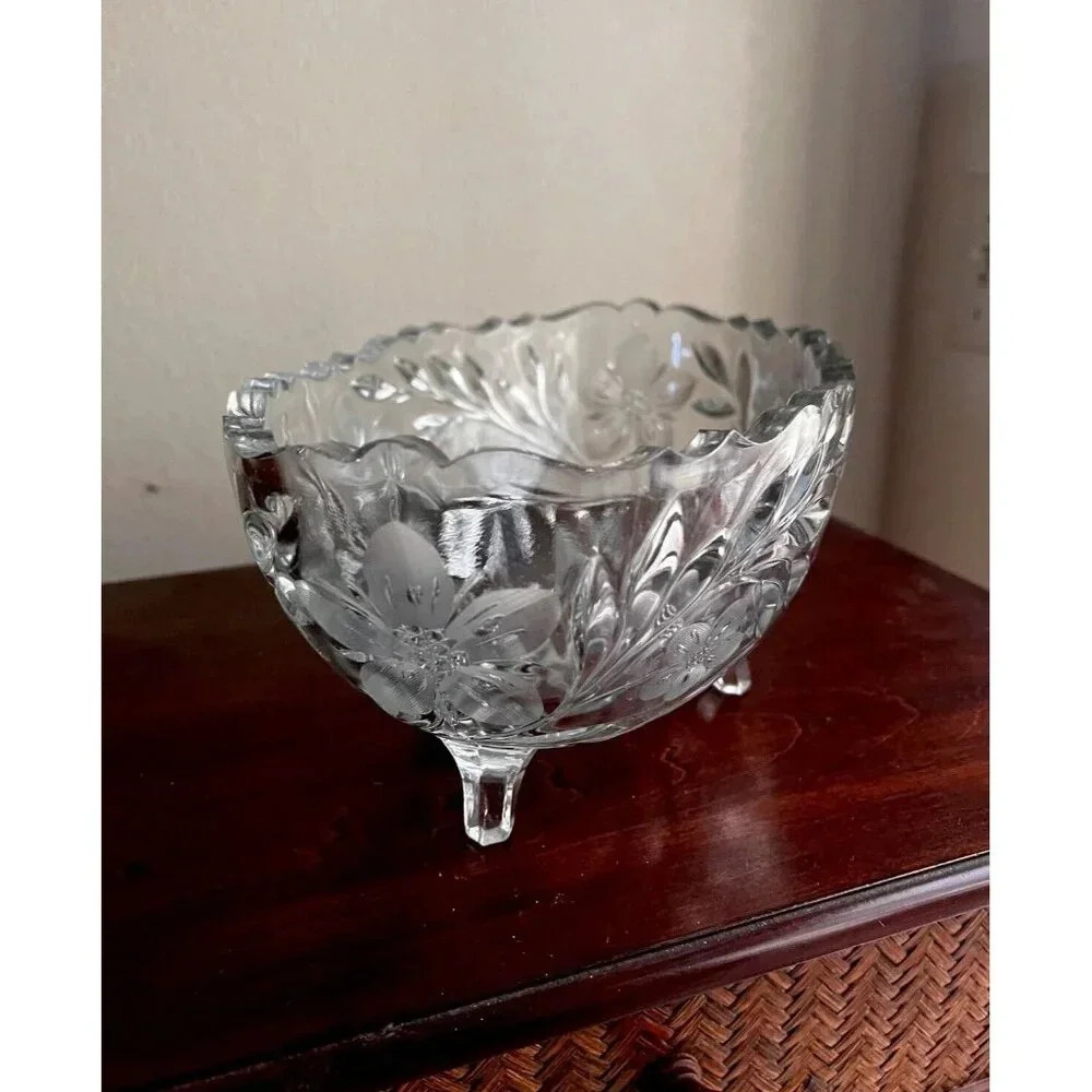 Vintage Large Oval Crystal Footed Bowl